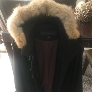 wool toggle peacoat w/  faux fur hood